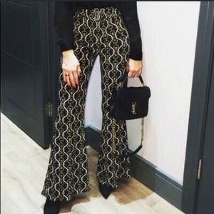 NWT ZARA FLARED CHAIN LINK PRINT PANTS CIRCLE BELT